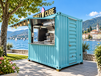 Kiosque mobile multifonctionnel d'extérieur entièrement équipé pour restaurant, bar à jus, café, et conteneur à glaces en forme de cube