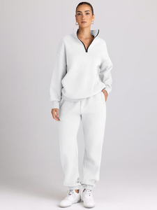 Chándales blancos para mujer, conjuntos de 2 piezas, jersey de manga larga con media cremallera y pantalones de chándal holgados con bolsillos, transpirables, personalizados - Product Image 5