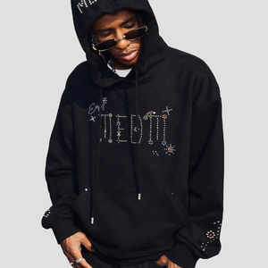 Sweat à capuche et sweat-shirt pour hommes OEM personnalisés 100% coton respirant et doux 350gsm noir Streetwear avec strass produits à bas quantité minimale de commande - Product Image 3