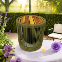 Tables d'extérieur modernes et élégantes en bois d'acacia massif naturel avec corde tressée, design Miramar, toutes saisons, pour hôtels