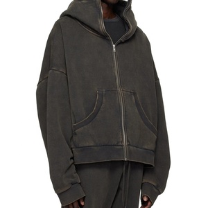 Sweats à capuche à fermeture éclair lourds personnalisés 100% coton biologique vintage lavage à l'acide sweat à capuche zippé hommes streetwear rétro lavage sweats à capuche en coton - Product Image 2