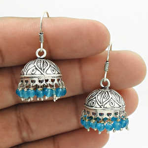 Bijoux tibétains vintage en argent sterling massif 925 Boucles d'oreilles en forme de cloche avec topaze bleue Boucles d'oreilles bohème en pierres précieuses - Product Image 2