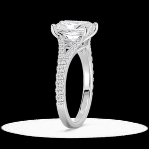 Bague de fiançailles en diamant de laboratoire taille radiant 2,25 CTW, bande pavée à tige fendue, certifiée IGI, or massif 14 carats - Product Image 3