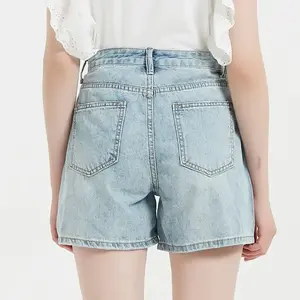 <b>High</b> <b>Waist</b> Custom Logo Blue Jean Sets Women Custom Summer Zipper Fly Lady Casual <b>Denim</b> <b>Ripped</b> <b>Shorts</b> Women <b>Short</b> Jeans Knee Set - Product Image 3