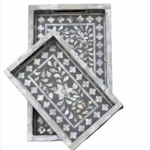 Plateau de service moderne fait main en nacre, personnalisé, avec incrustation d'os, mobilier en bois floral rétractable pour la décoration de la maison et de mariage - Product Image 5