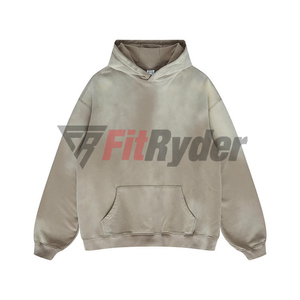 Sudadera con Capucha Personalizada con Logotipo, 100% Algodón, Efecto Lavado Ácido, Diseño Sólido, Hombros Caídos, Sudadera de Invierno para Hombre, Ecológica - Product Image 1