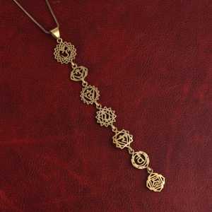 Nouveau collier en laiton pour femmes, plaqué argent et or, pendentif 7 chakras, pendentif plaqué or pour femmes et filles - Product Image 5