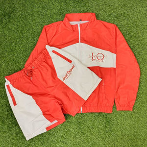 Ensemble de survêtement coupe-vent personnalisé 100% polyester de haute qualité pour hommes en nylon respirant coupe décontractée été court design tricoté - Product Image 1