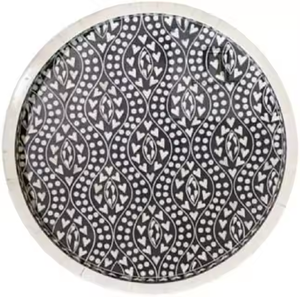Plateaux de service modernes faits à la main de qualité supérieure, incrustés d'os, à motifs floraux noirs, durables, pour hôtels, restaurants, articles de cuisine, artisanat décoratif - Product Image 3