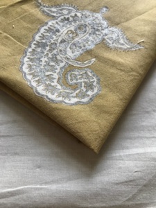 CHHAAPE Women's Hand Block Printed Cotton Fabric Mustard Base with White & <b>Grey</b> Paisley Motif for Adults - Product Image 3