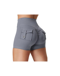 CoreFlex Scrunch Workout Shorts con bolsillos Charm Gym Biker Shorts para mujeres de cintura alta Booty Yoga - Product Image 1