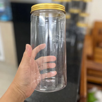 Pavico Vietnam Fabrication directe Taille personnalisée Bocaux transparents en plastique PET à grande ouverture Couvercles en aluminium doré pour le stockage du sucre