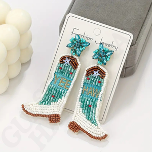 Pendientes colgantes de diseño de botas de vaquero de estilo bohemio occidental, decoración de cuentas de arroz exquisita para mujer, regalo informal diario - Product Image 2