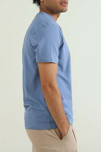 Camiseta de Algodón para Hombre, Corte Regular, Color Sólido, Cuello Redondo, Manga Corta, Estilo Casual, Azul - Product Image 3