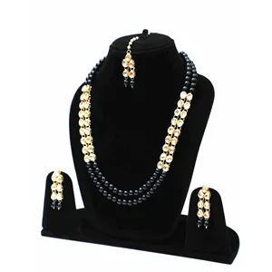 Ensemble de collier long plaqué or 18 carats avec strass et diamants, style vintage, pour fête, mariage ou cadeau, bijoux en perles mignons - Product Image 2