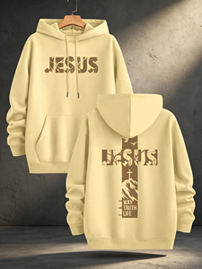 Sudadera con Capucha Negra Estampada Religiosa, Sudadera de Forro Polar Tejido con Bolsillo Delantero, Logotipo Personalizado, Ropa de Invierno Unisex - Product Image 5