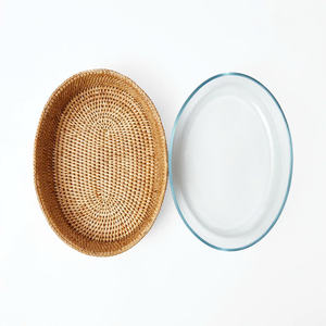 Nouveau design écologiquement durable, plateau en rotin pour la nourriture et les fruits, avec doublure en verre - Product Image 4