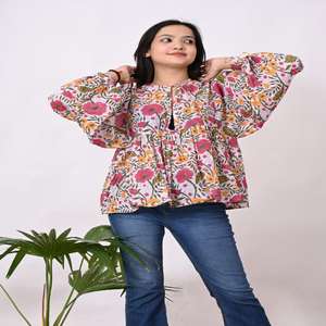 Chemise florale à manches longues en coton pour femmes Design élégant à imprimé bloc Fermeture à boutons Coupe régulière-Travail/Décontracté/Usage formel Hiver - Product Image 1