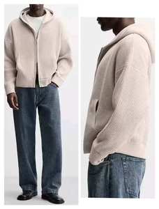 Sweat-shirt à capuche en tricot pour homme, avec fermeture éclair, design simple, couleur unie, manches longues, épaules tombantes, logo personnalisé OEM - Product Image 5