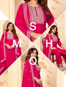 Conjunto Kurtis de 3 piezas de diseñador de seda Vichitra pura con bordado elegante y trabajo de secuencia Ropa étnica elegante para mujer - Product Image 4