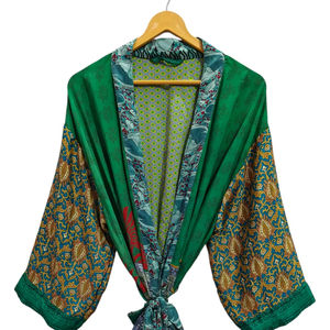 <b>Swim</b> Wear Soft Silk Bathrobe Multi Color <b>Robe</b> Night Wear <b>Robe</b> Indian Vintage Recycled Silk Sari Kimono, - Product Image 1