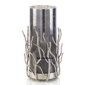 เชิงเทียนโลหะอลูมิเนียมที่ทันสมัยพร้อมกระจกสีดำทรงกลมเคลือบเงินตกแต่งเชิงเทียนตกแต่ง - Product Image 1