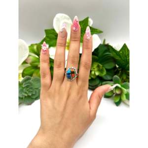 Navajo <b>Opal</b> & Sterling Silver <b>Ring</b> Size 7.75 Rose Gold Plated Bezel Set Fashionable & Trendy Gift with Natural Gemstones - Product Image 5