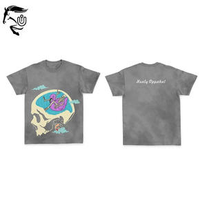 Camiseta de manga corta lavada con ácido informal de gran tamaño para hombre de moda cuello redondo personalizado con estampado Digital de lana - Product Image 6