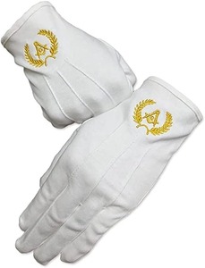 Guantes Masónicos de Cuero Blanco con Botón en la Mano y Compás Cuadrado Dorado Bordado en 3D - Product Image 4