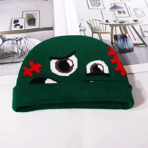 Fabricantes de gorros de moda para mujer, gótico Jacquard con estampado completo, sin puños, gorro de invierno sin puños, gorro de punto con logotipo - Product Image 3