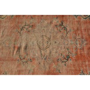 Vintage Turkish Rug 4.7x8.2 ft, <b>Red</b> Area Striped <b>Wool</b> Rug - Product Image 5