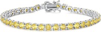 Atractiva pulsera de tenis para hombre de plata de ley chapada en oro con citrino de latón de corte princesa engastado en bisel, de tercera marca