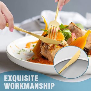 Couverts gravés vintage, ensemble de vaisselle, couverts de mariage, ustensiles de restaurant d'hôtel, ensemble de cuillères et de fourchettes réutilisables, couverts en or de luxe - Product Image 1