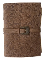 Carnet en cuir d'inspiration vintage, fait main, papier à bords festonnés, motif floral en relief, carnet de croquis, cadeau, logo personnalisé