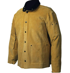 Chaqueta de soldadura de manga de cuero dividido de vaca impermeable de la mejor calidad, ropa de seguridad con babero - Product Image 4