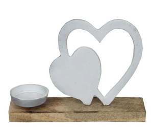 Meilleure vente coeur en aluminium et T-Light couleur blanche sur socle en bois lot de 2 fabriqués à la main personnalisés décoratifs de Noël - Product Image 2