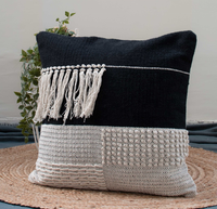 Housse de coussin imprimée 3D personnalisable en coton biologique tissé, motif franges bohèmes modernes, broderie noire, fermeture éclair, pour thérapie