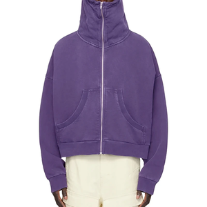 Sudadera con cremallera personalizada para hombre 2025 con hombros caídos, Sudadera con capucha de cara completa transpirable de talla grande lavada con ácido grueso de peso pesado para Unisex - Product Image 4