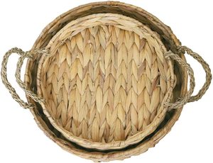 Round Wicker <b>Basket</b> Tray for Coffee <b>Table</b> Centerpieces, Seagrass Woven Serving Trays, Hyacinth Rattan Tray for Kitchen Counter(S - Product Image 2