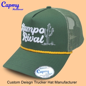 Baja cantidad de ala curva deporte 5 paneles 3D bordado parche verde amarillo cuerda malla gorra de camionero hombres gorra 112 sombreros de camionero - Product Image 4