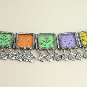 925 <b>Silver</b> <b>Chocker</b> with Hastakala Bagh Painting Gold Plated Link Chain Religious Style Diamond Pearl Encrusted for Parties - Product Image 4