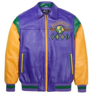 Chaqueta de Cuero Sintético Morado de la Marca Famous Soda Club para Hombre, Estilo Urbano Americano, con Cierre, Personalizable, Talla Grande - Product Image 1