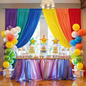 Cortinas de seda satinada 3x7 pies decoración del banquete de boda evento telón de fondo tela Banner interior al aire libre Festival hogar cumpleaños decoración - Product Image 4