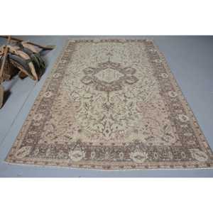 Vintage Turkish Rug, Large 6.2x9.8 ft (188x298 cm) Rug, <b>Brown</b> Abstract <b>Wool</b> Rug - Product Image 1