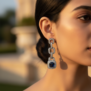 Boucles d'oreilles pendantes en argent plaqué or 14 carats avec saphir pour femmes, chaîne à maillons avec diamant en forme de cœur pour mariage ou cadeau - Product Image 3