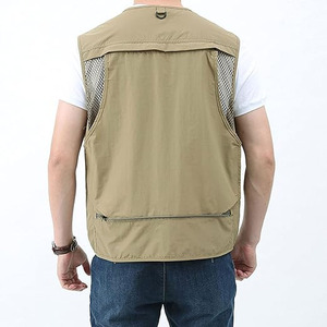 Chaleco Cargo de verano para hombre, transpirable, de Color sólido, informal, con múltiples bolsillos, para deportes al aire libre, chaleco con cuello en V, chaleco fino suelto, chaleco personalizado - Product Image 4