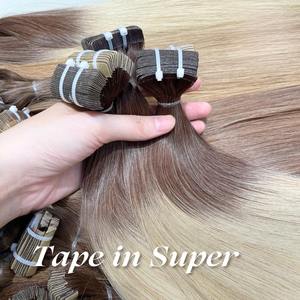 Extensiones de cabello vietnamita con cinta de longitud personalizada, textura recta brillante humana virgen, extremos saludables doblemente dibujados, fábrica - Product Image 3