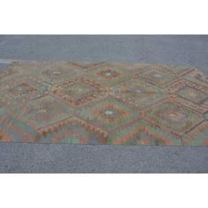 พรมถักสไตล์ตุรกีโบราณขนสัตว์สีเขียวน้ำตาล10.9ft 5.8ชิ้นทำด้วยมือมีลวดลายเย็บปะติดด้านหลังทำจากยาง - Product Image 3