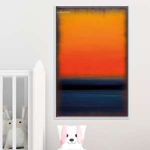 Toile d'art imprimée avec un paysage abstrait de coucher de soleil sur l'océan : décoration côtière moderne, toile encadrée blanche - Product Image 1