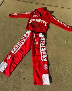 Costume de jogging à épaules tombantes en coton personnalisé délavé à l'acide pour hommes pullover à capuche et ensembles de pantalons de survêtement avec impression bouffante pour hommes - Product Image 2